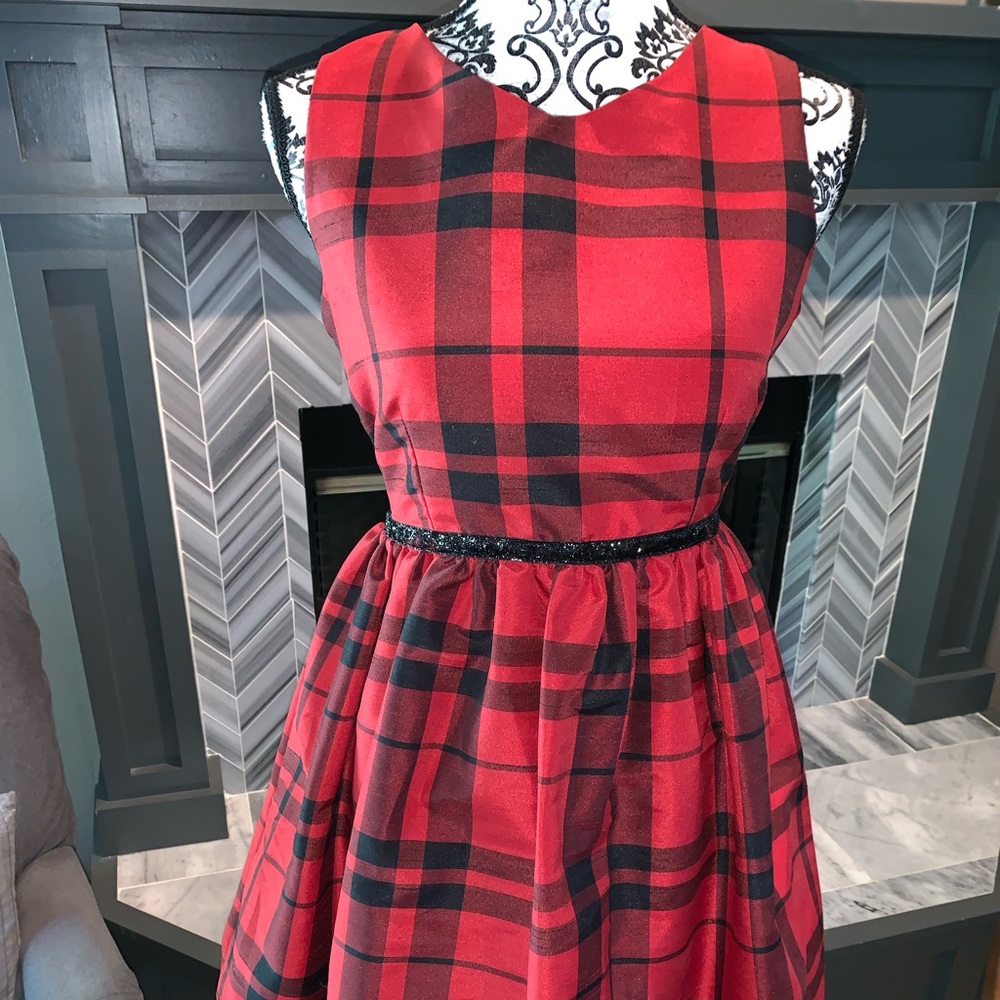 Red and black plaid dress.